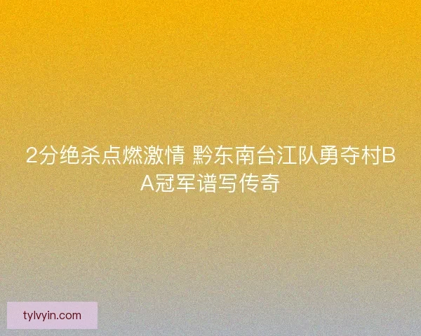2分绝杀点燃激情 黔东南台江队勇夺村BA冠军谱写传奇