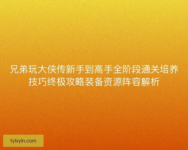 兄弟玩大侠传新手到高手全阶段通关培养技巧终极攻略装备资源阵容解析